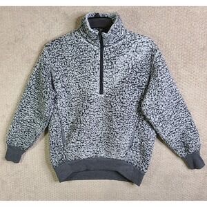 Express Jacket Womens Small Gray Sherpa Half Zip Pullover Deep Pile Cozy Sweater